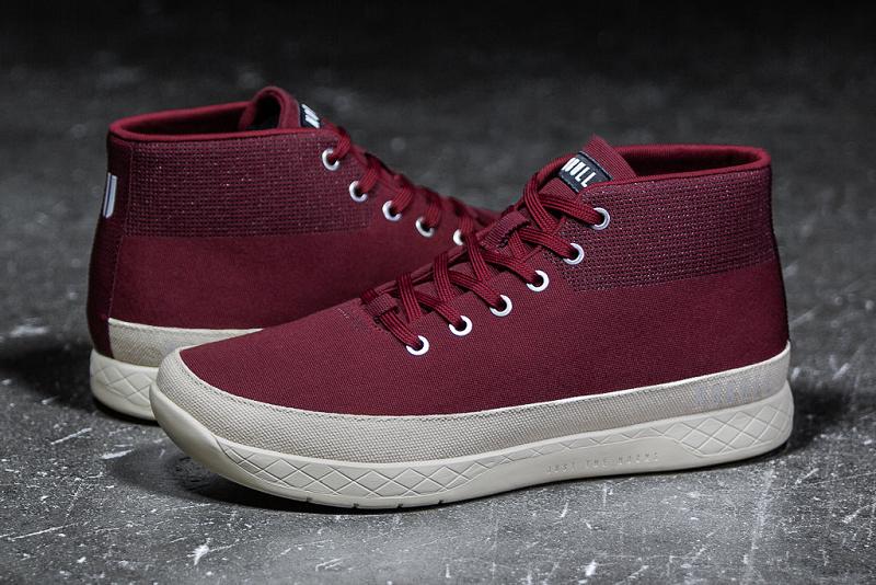 Dark / Red Nobull Cabernet Canvas Mid Men's Trainers | CA K1254O